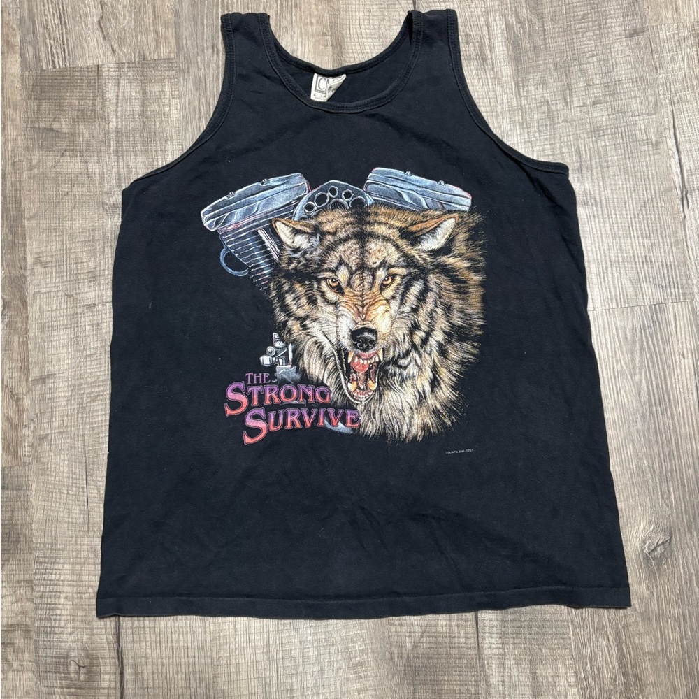 Vintage 90s Wolf Biker Tank Top Tshirt